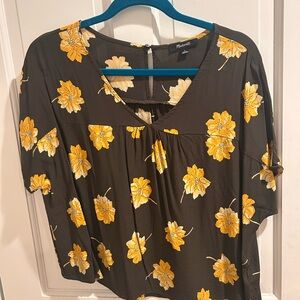 Madewell Floral V-Neck Top - Yellow and Green